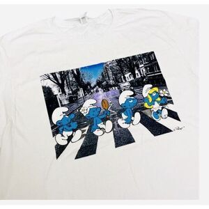 Smurfs Mens L Abbey Road T-Shirt Beetles Novelty Papa Smurfette‎ Music Cartoon